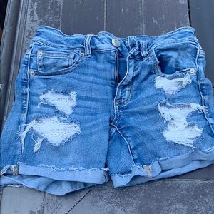 Ripped Jean Shorts with Lace Pockets